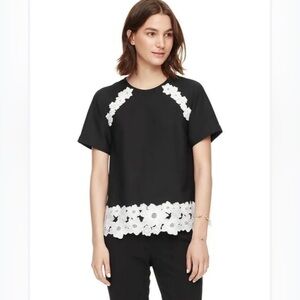 Kate Spade - Floral Appliqué Crepe Short Sleeve Top